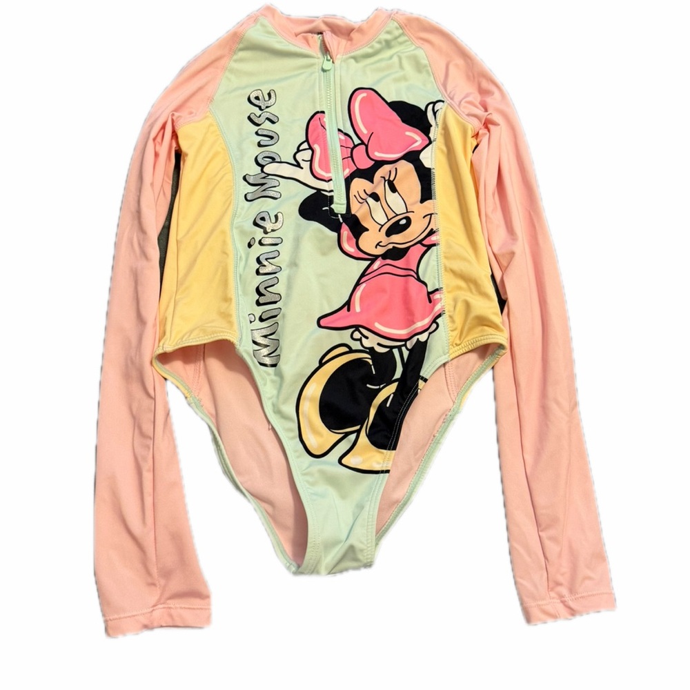 Disney Kids Minnie Mouse One-Piece Swimsuit in Mint, Pink, Yellow